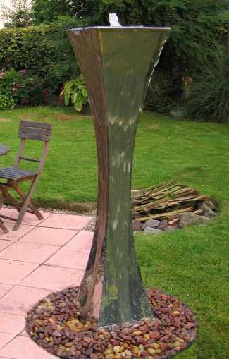 Hourglass stainless steel water feature